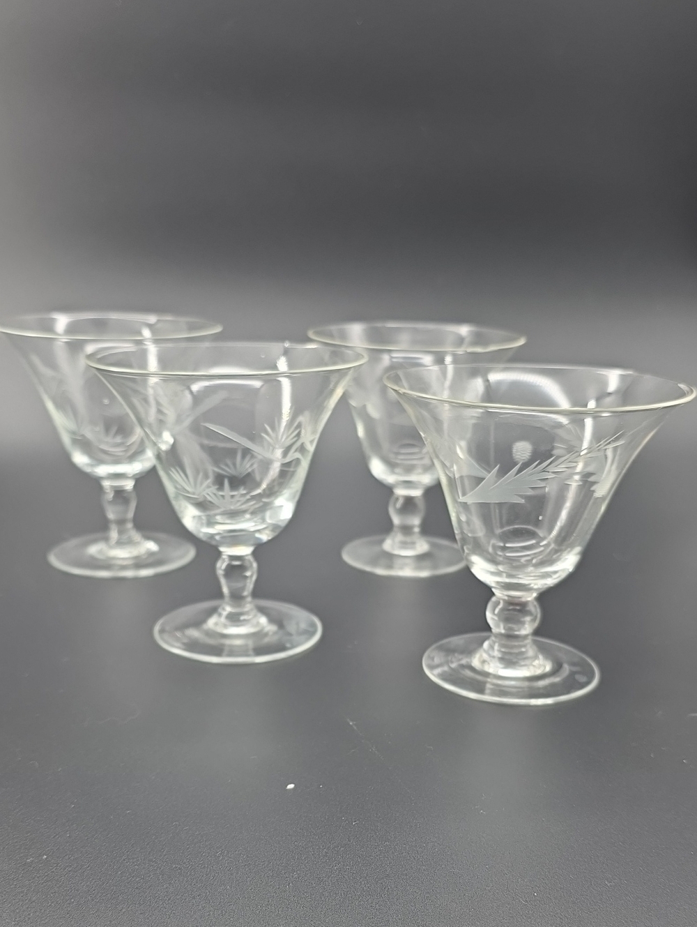 Vintage Etched Crystal Cocktail Cocktail/Sherbet Glasses Set of 4